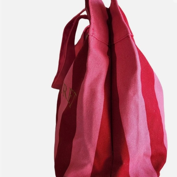 Oversized Victoria’s Secret Logo Canvas Tote weekend travel bag pink sripes - Picture 5 of 9
